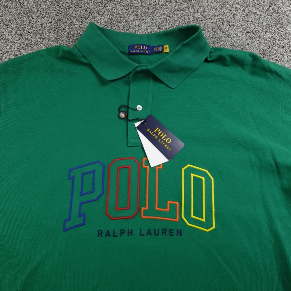 NEW Ralph Lauren Polo Shirt Mens 3XB Green Pony Spellout Logo Pique Golf‎ Preppy